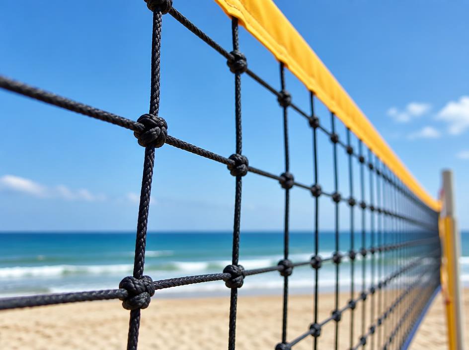 Close-up of the net against blue sky and ocean